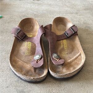 Birkenstock Brown Suede Toe-Post Sandals with Buckle Size 38